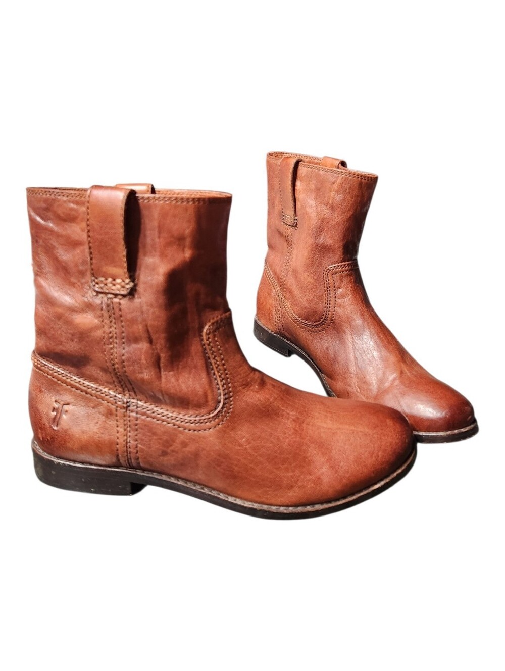 Frye Anna Short Cognac Leather Pull On Boots Like New Size 6.5M